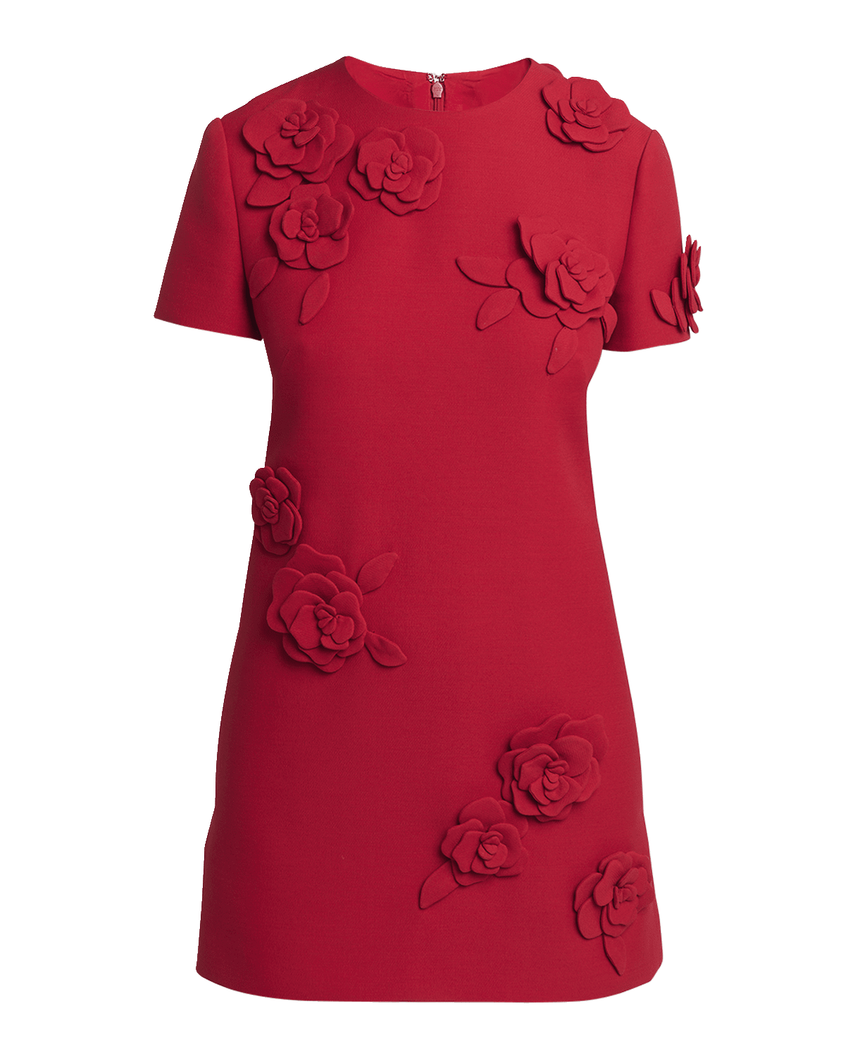 Valentino Garavani Flower Embroidered Short-Sleeve Crepe Couture Mini Dress