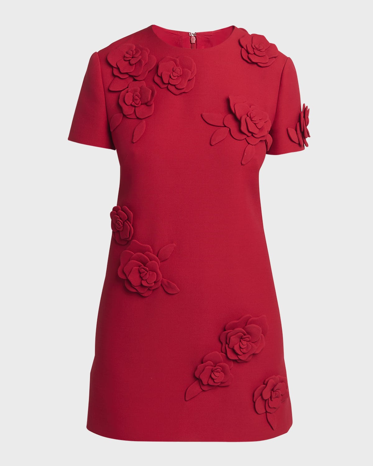 Valentino Garavani Flower Embroidered Short-Sleeve Crepe Couture Mini Dress