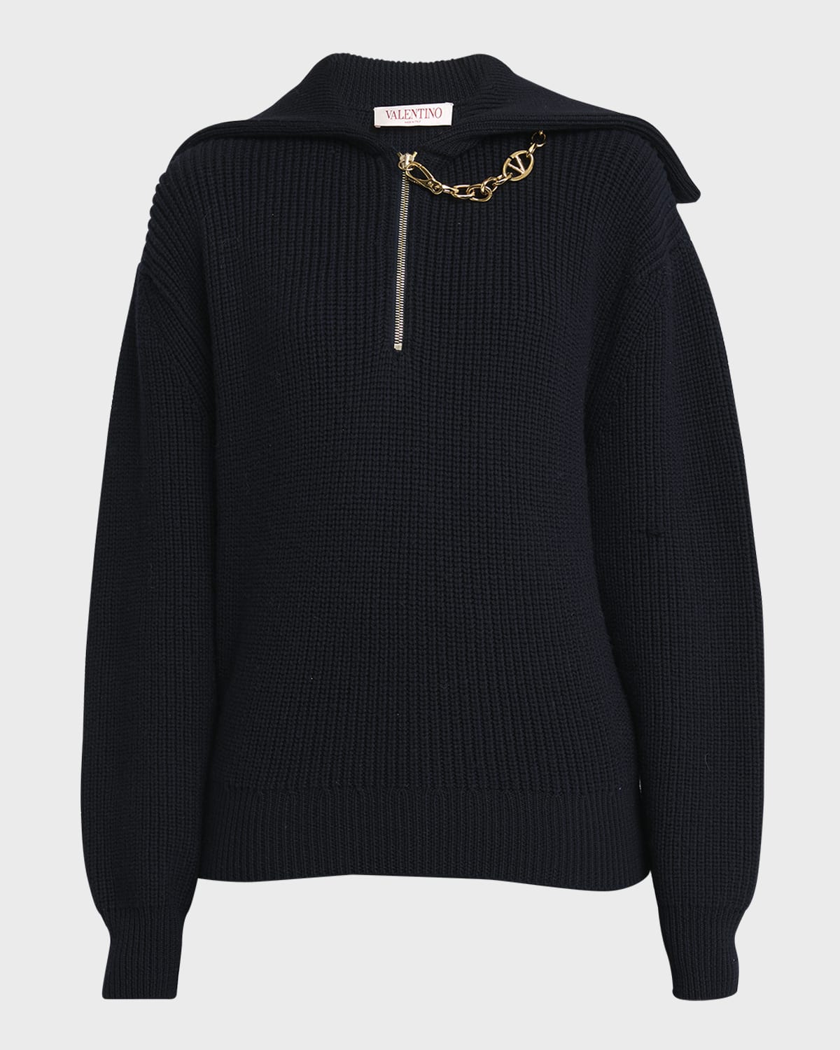 Valentino Garavani V-Logo Chain Quarter-Zip Rib Sweater