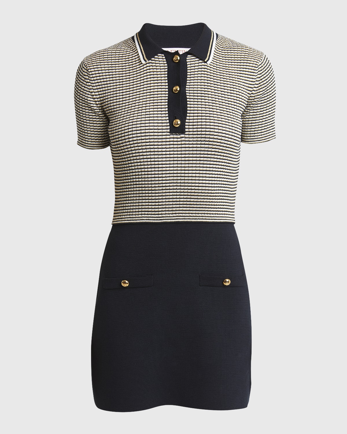Valentino Garavani Striped Polo Mini Dress with Gold-Tone Buttons