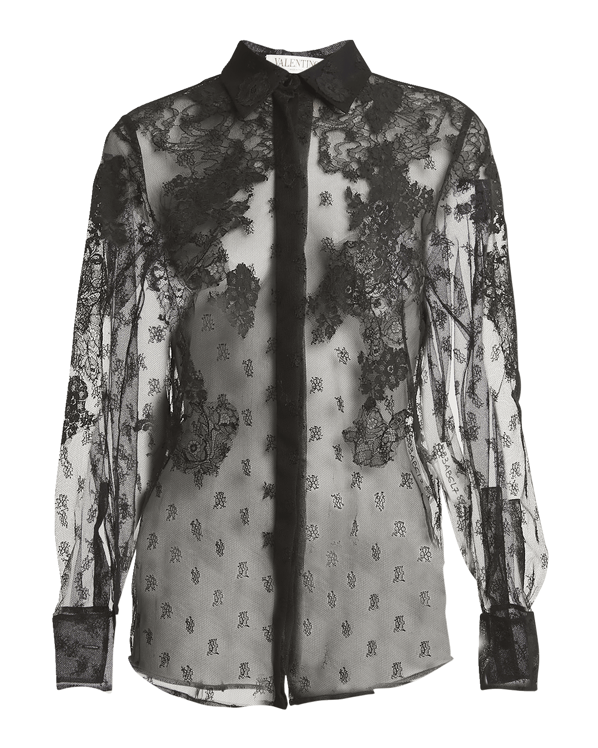 Valentino Garavani Mossi Lace Long-Sleeve Collared Shirt