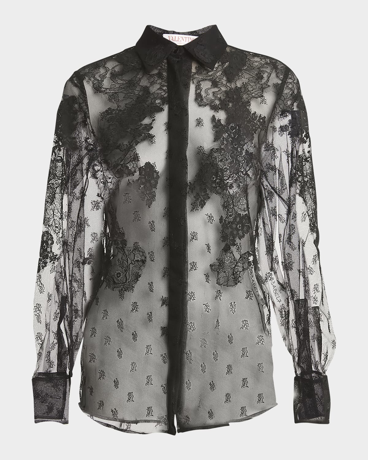 Valentino Garavani Mossi Lace Long-Sleeve Collared Shirt