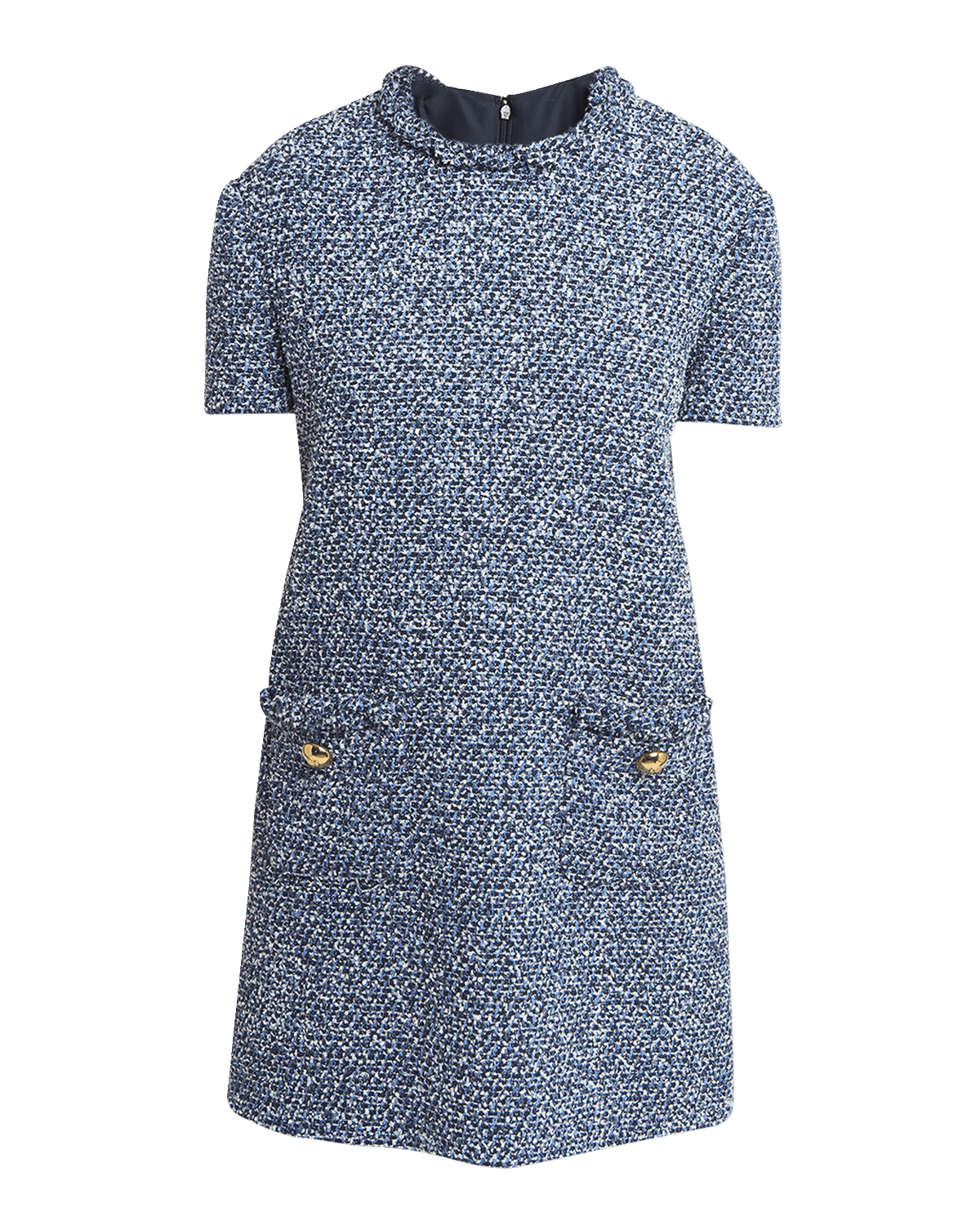 Valentino Garavani Mossi Denim Textured Tweed Mini Shift Dress