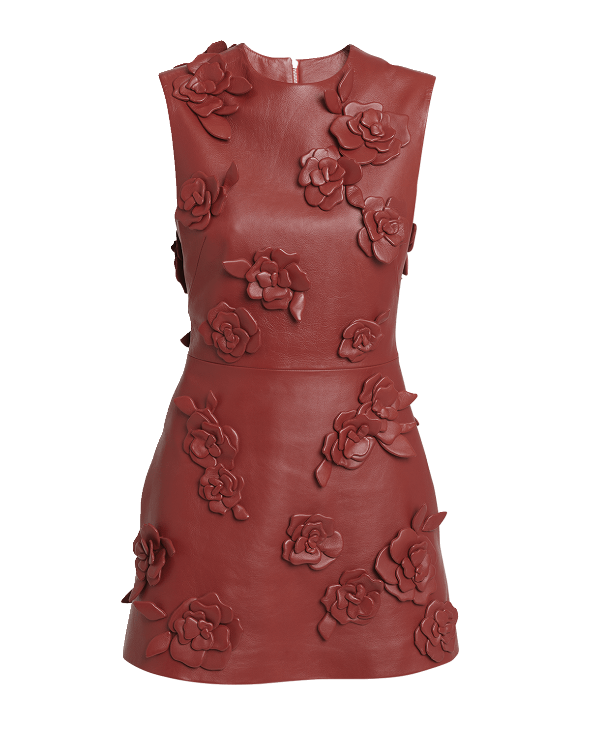 Valentino Garavani Flower-Applique Sleeveless Nappa Leather Mini Dress