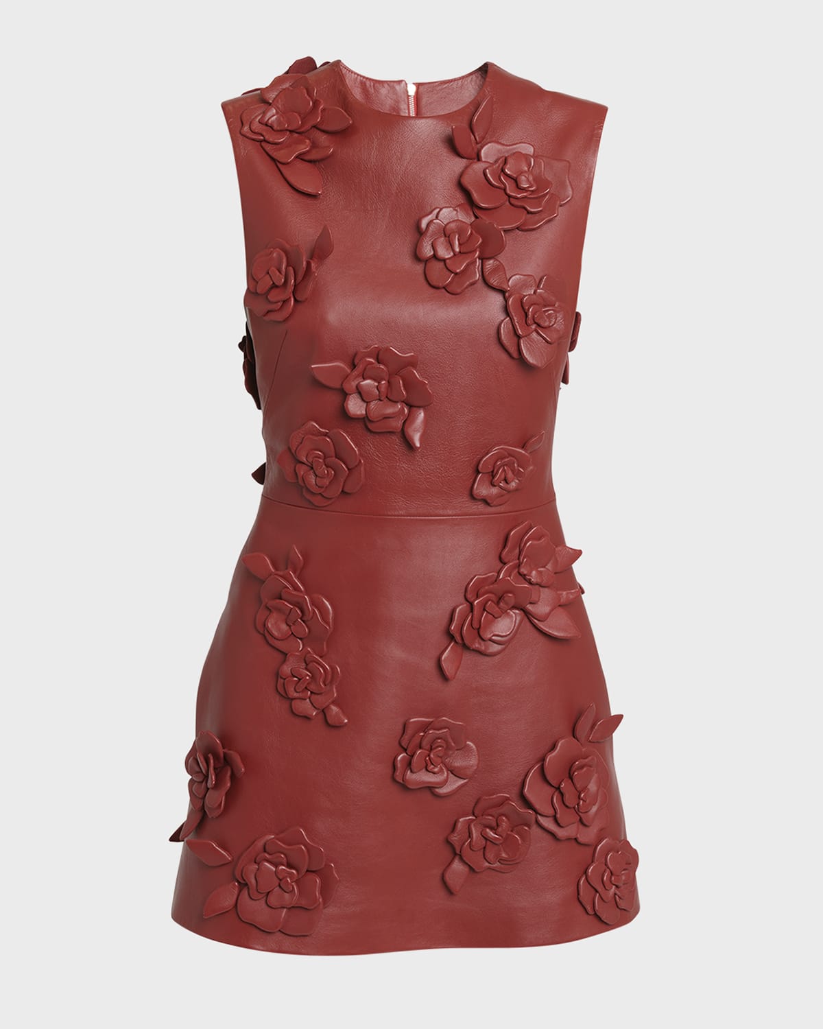 Valentino Garavani Flower-Applique Sleeveless Nappa Leather Mini Dress