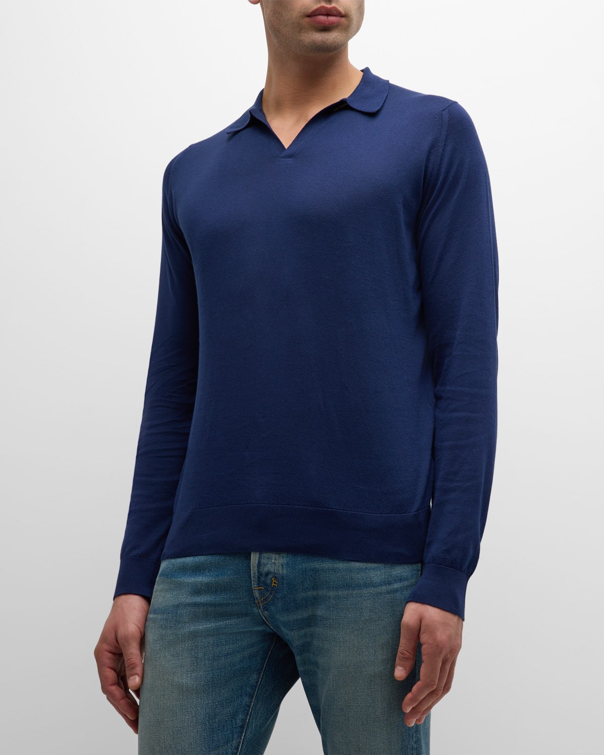 John Smedley Men's Puck Sea Island Cotton Longe-Sleeve Polo Shirt