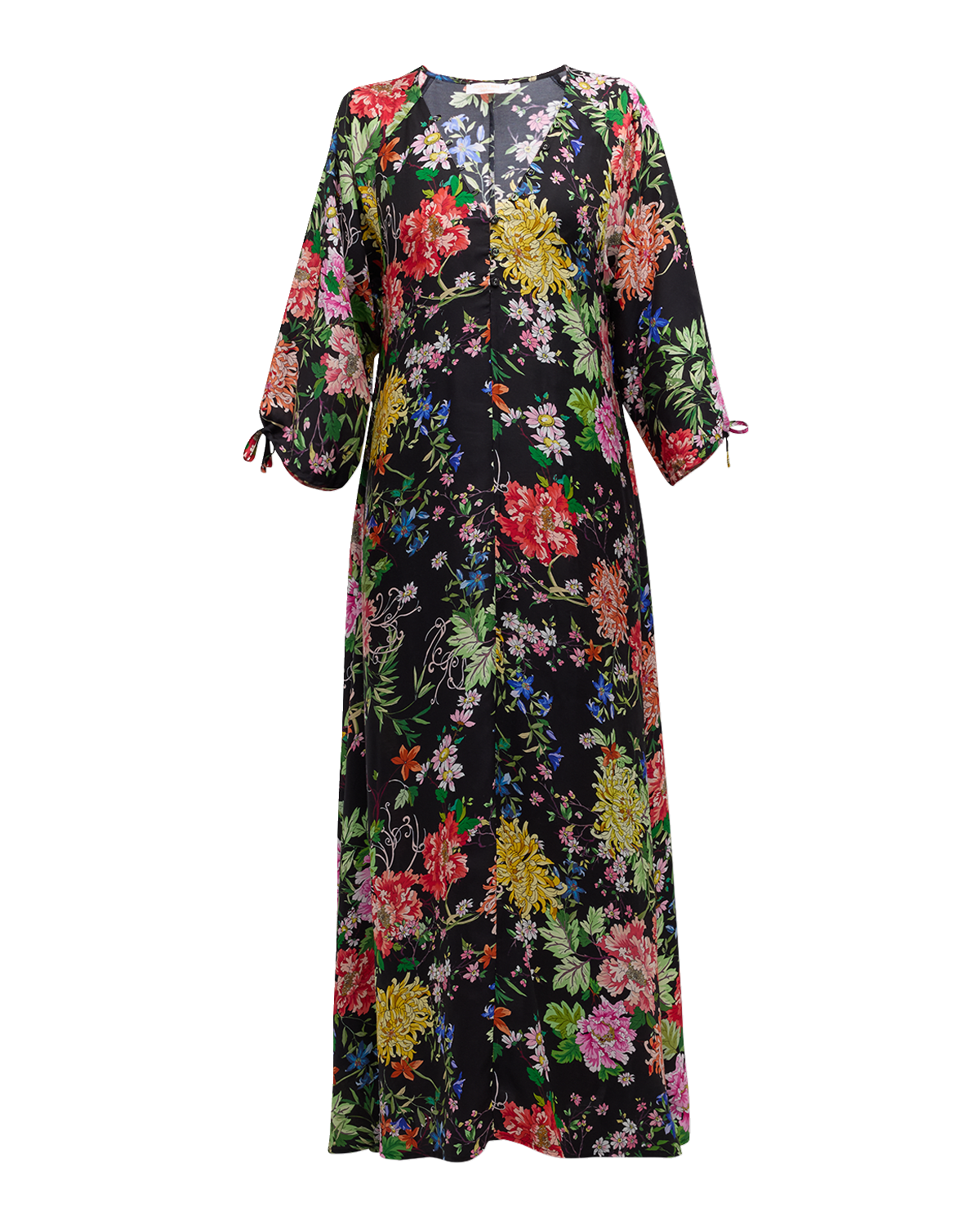 Johnny Was Metallic Mixed Floral Maxi Dress