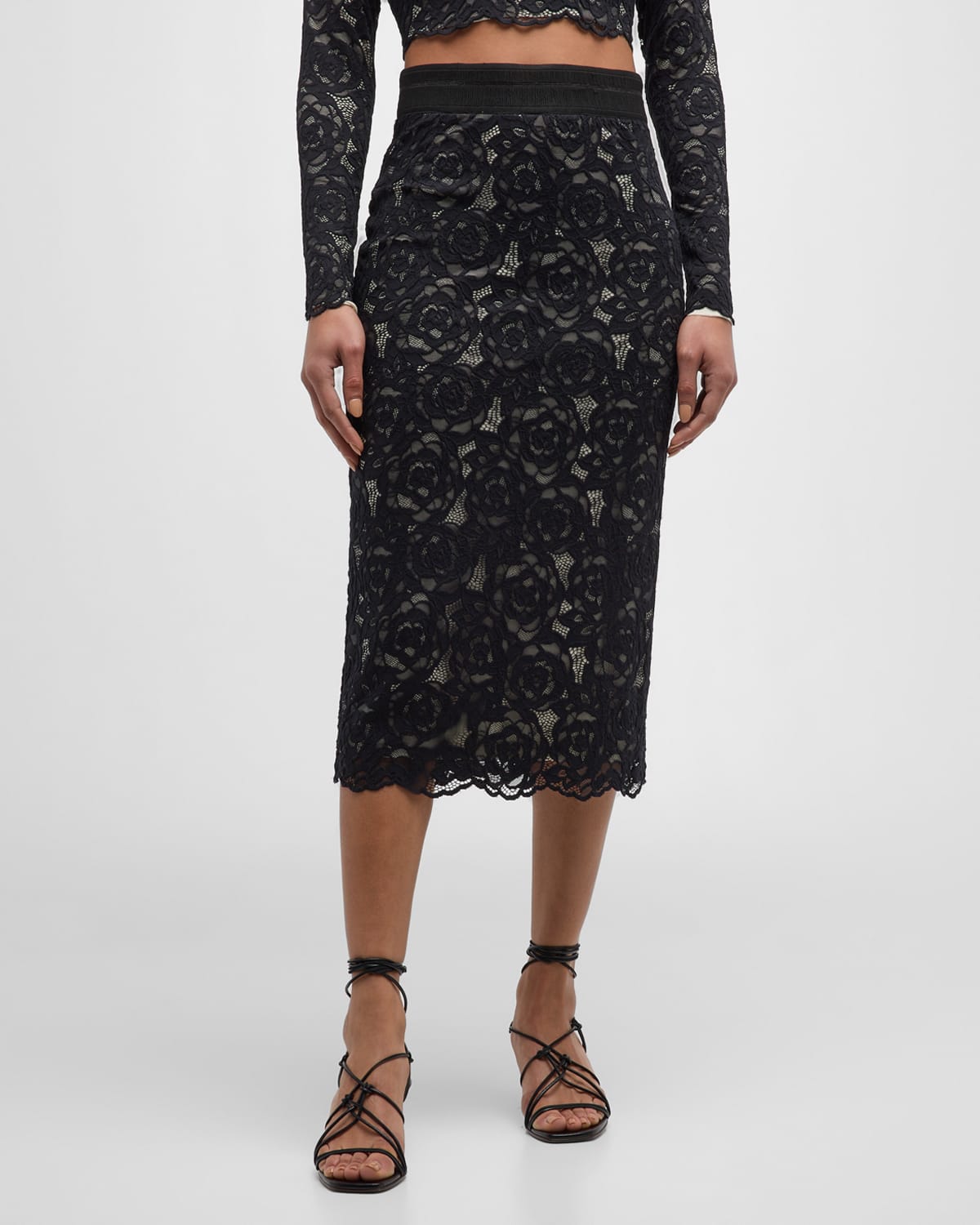 Le Superbe Liza Garden Rose Lace Midi Skirt