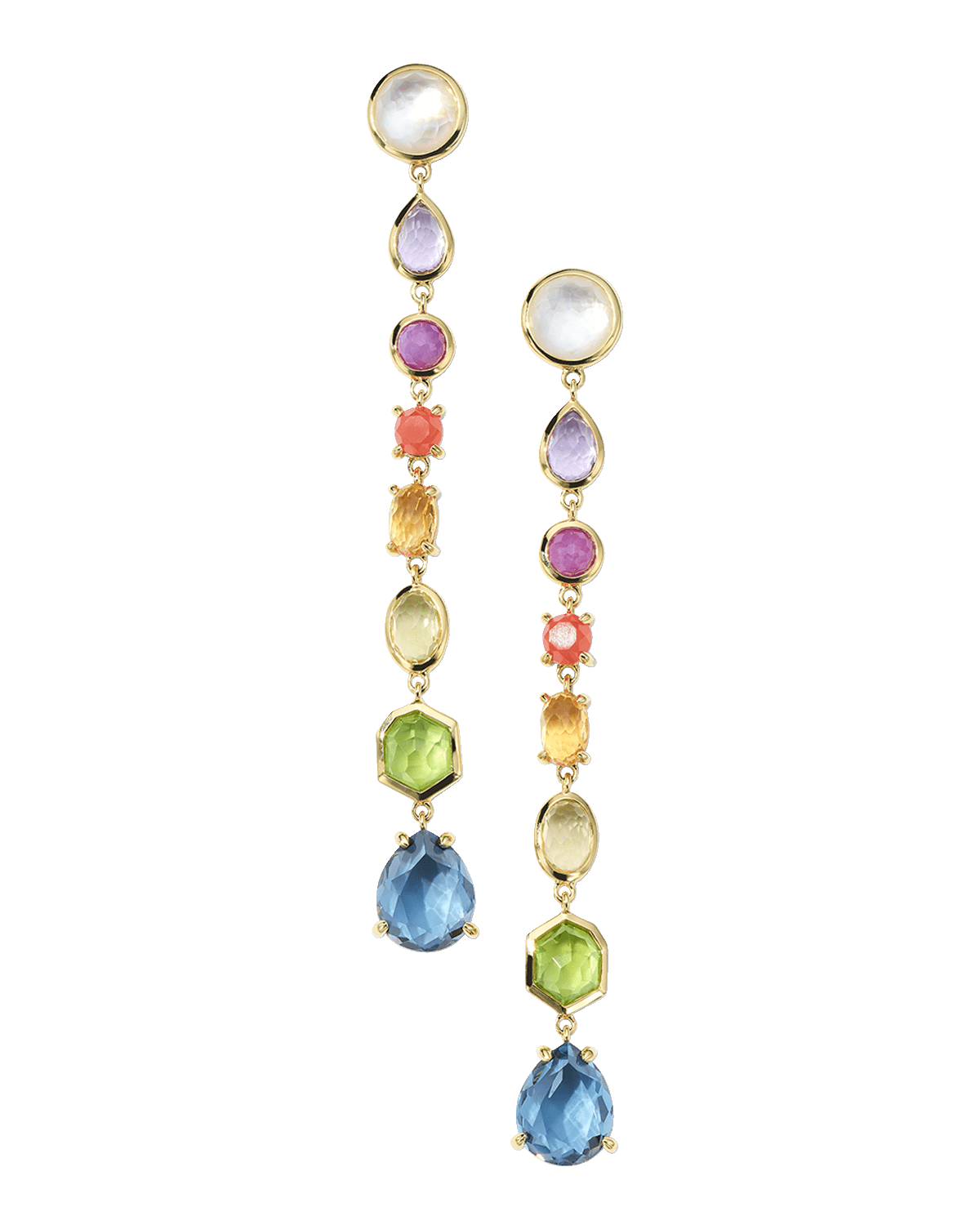 Ippolita 18K Rock Candy Small 8-Stone Linear Drop Earrings in Summer Rainbow
