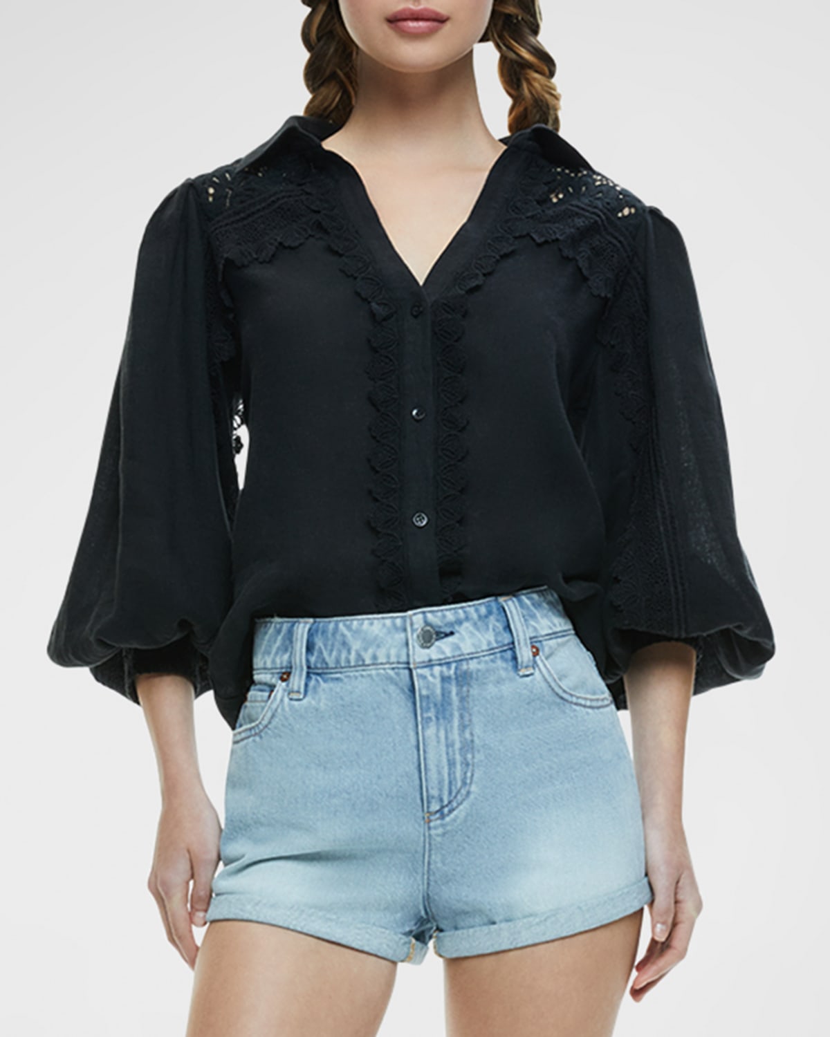 Alice + Olivia Venty Button-Front Linen Blouse