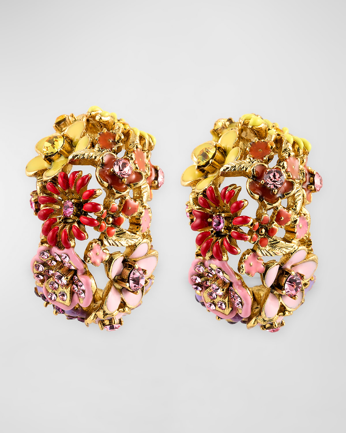 Oscar de la Renta Enamel Flower Hoop Earrings