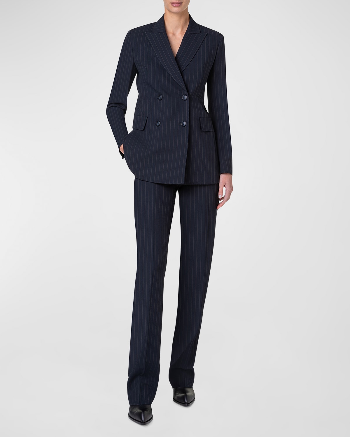 Akris Nadine Pinstripe Double-Breasted Jacket