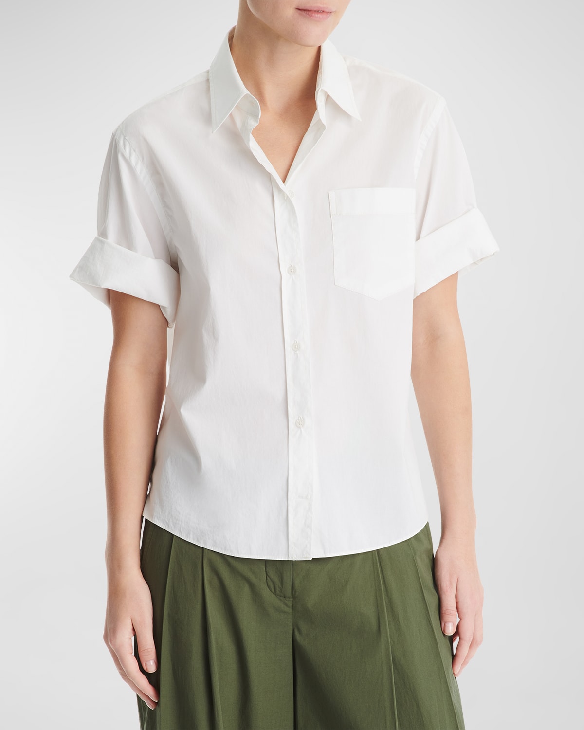 TWP Bad Habit Short-Sleeve Stretch Cotton Button-Front Shirt