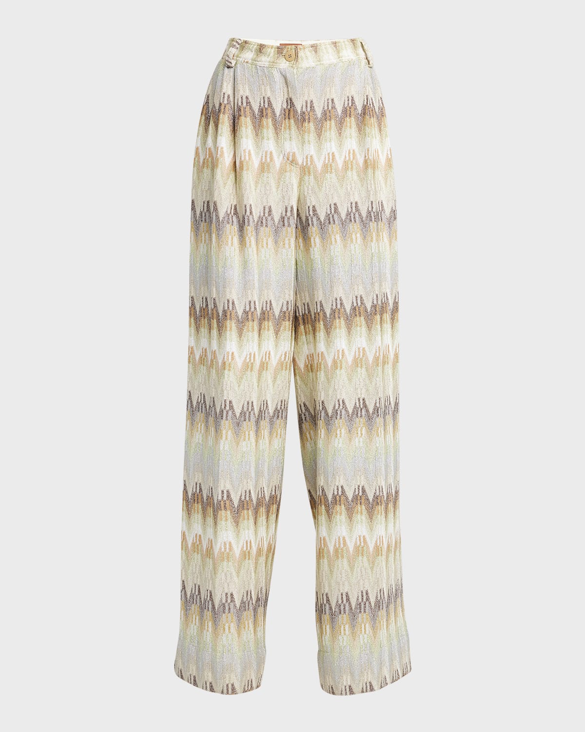 Missoni Metallic Chevron Pleated Straight-Leg Trousers
