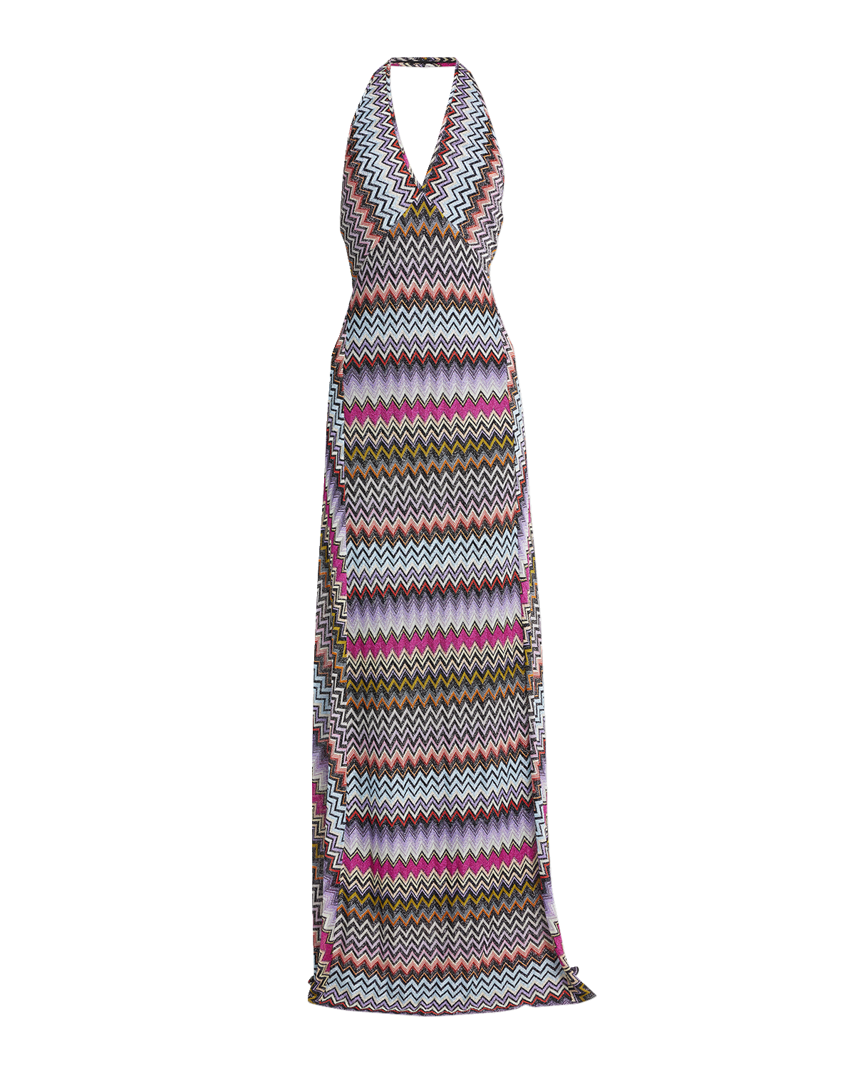 Missoni Metallic Chevron Knit Halter Maxi Dress