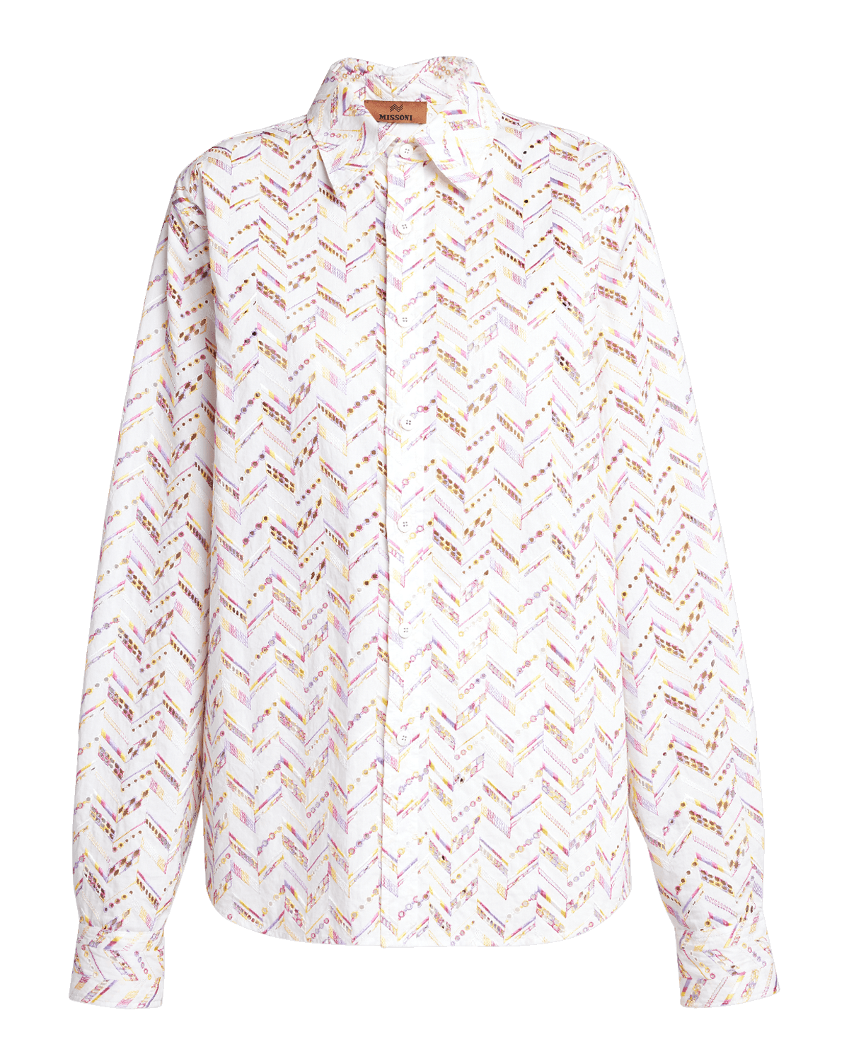 Missoni Chevron Broderie Anglaise Long-Sleeve Collared Shirt
