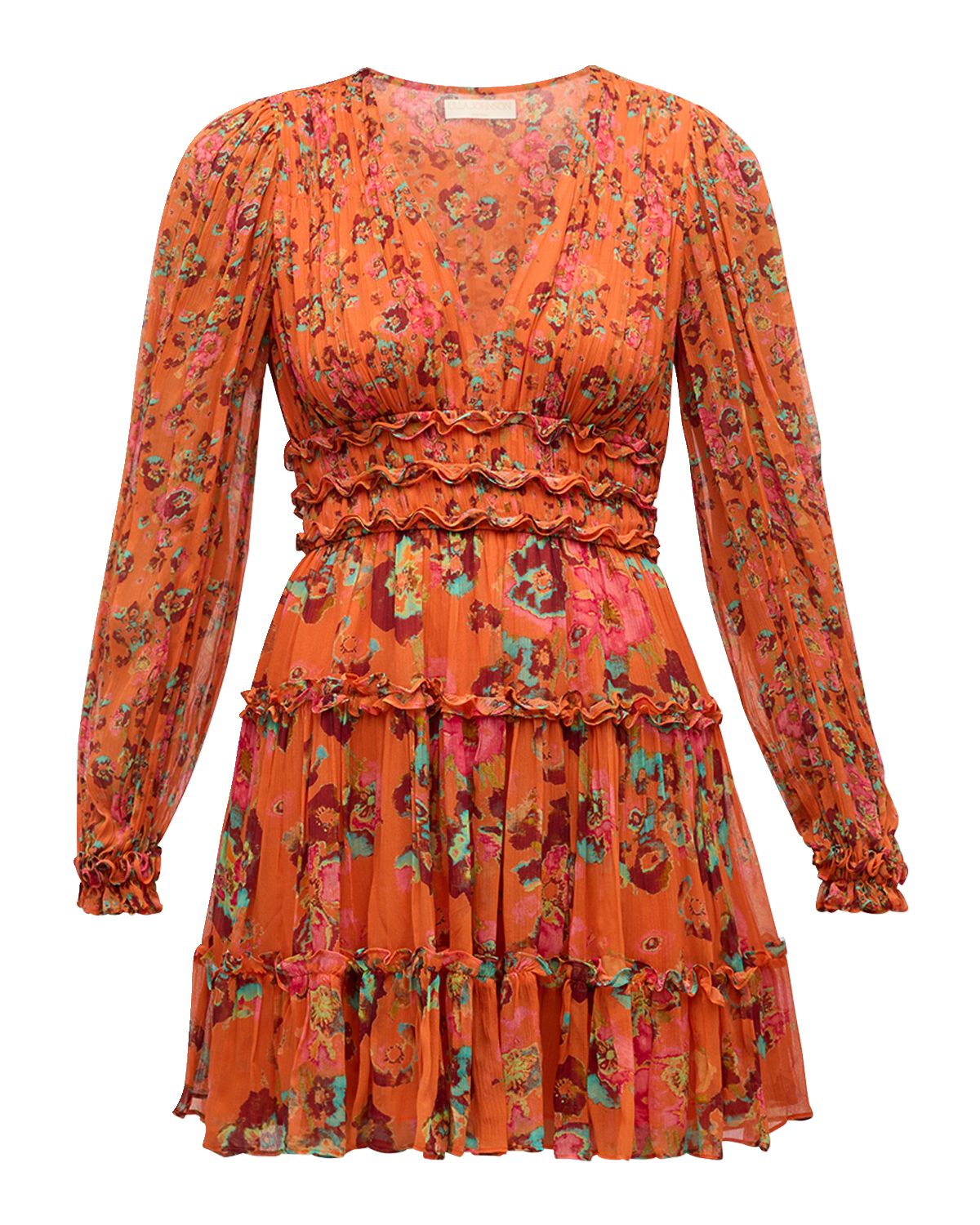 Ulla Johnson Lya Floral Silk Tiered V-Neck Mini Dress