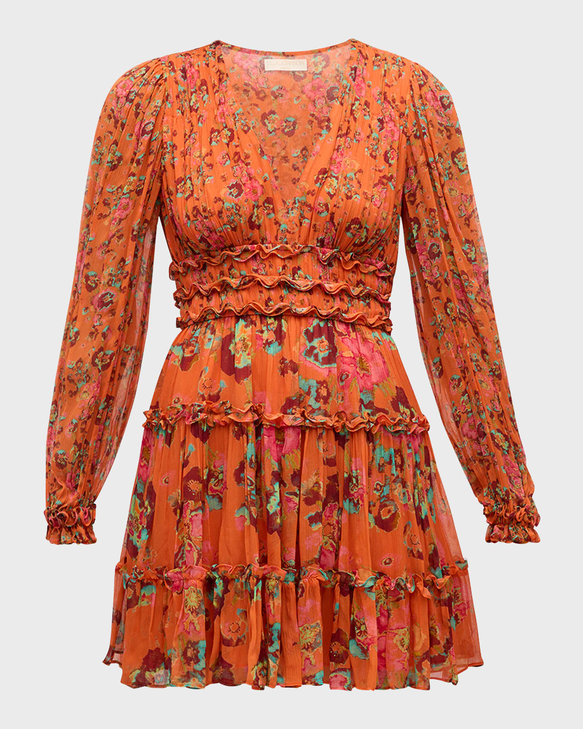 Ulla Johnson Lya Floral Silk Tiered V-Neck Mini Dress