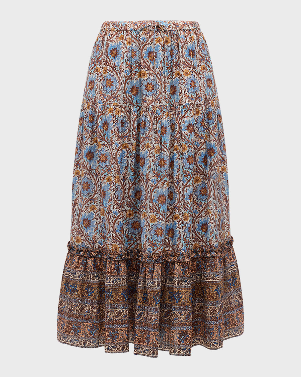 Ulla Johnson Paige Woven Tiered Midi Skirt with Pockets