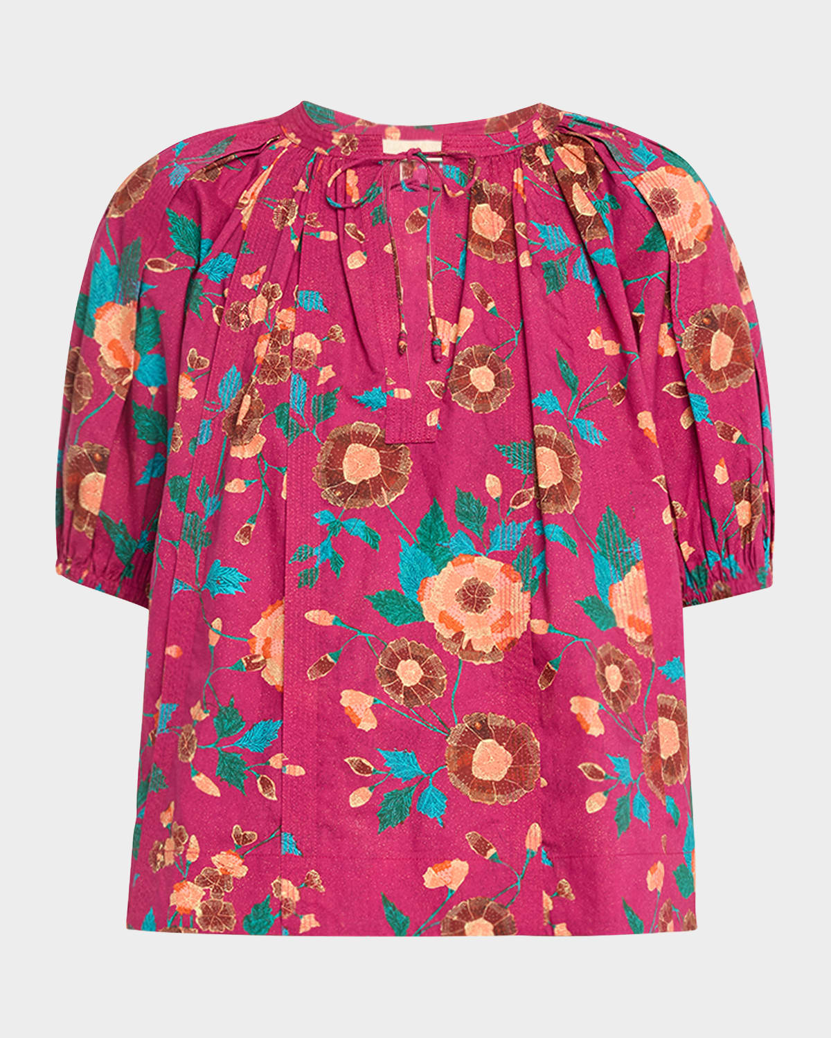 Ulla Johnson Loli Puff-Sleeve Floral Jacquard Poplin Top