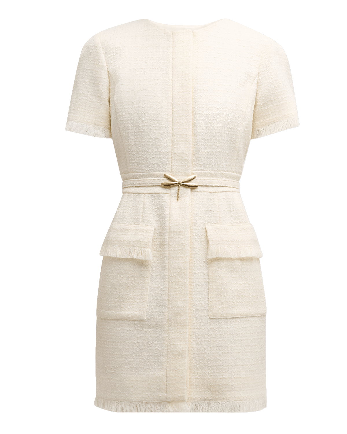 Oscar de la Renta Short Sleeve 2 Pkt Button Front A Line Tweed Dress