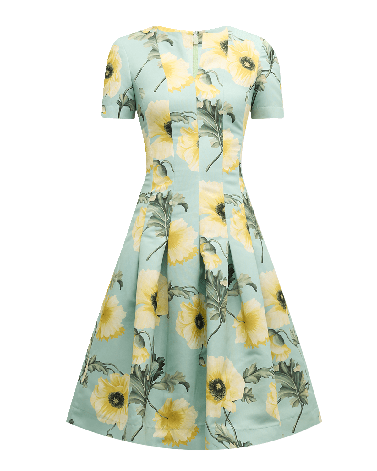 Oscar de la Renta Poppie Faille Short-Sleeve Fit-&-Flare Dress