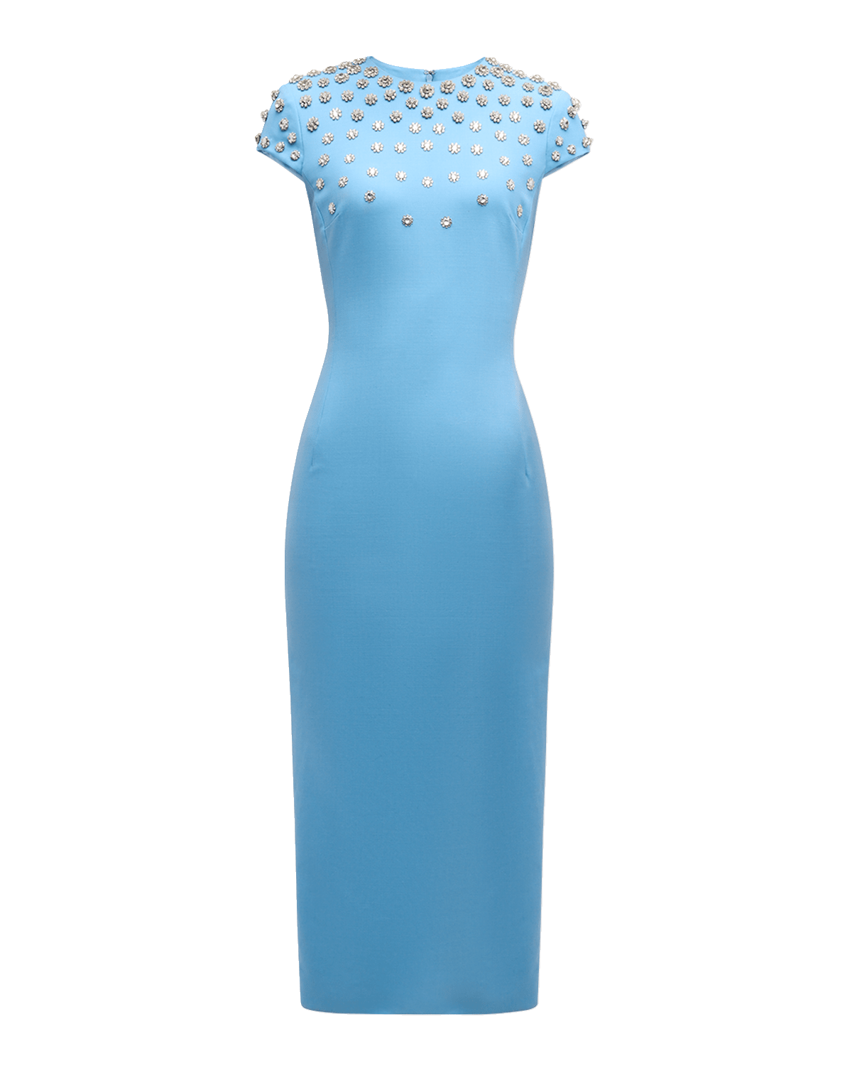 Oscar de la Renta Crystal Embroidered Cap-Sleeve Midi Dress