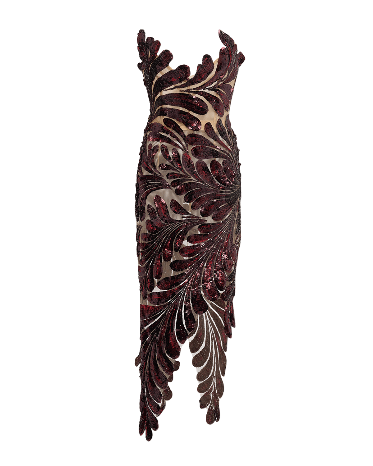 Oscar de la Renta Sequin Fern Embroidered Midi Dress