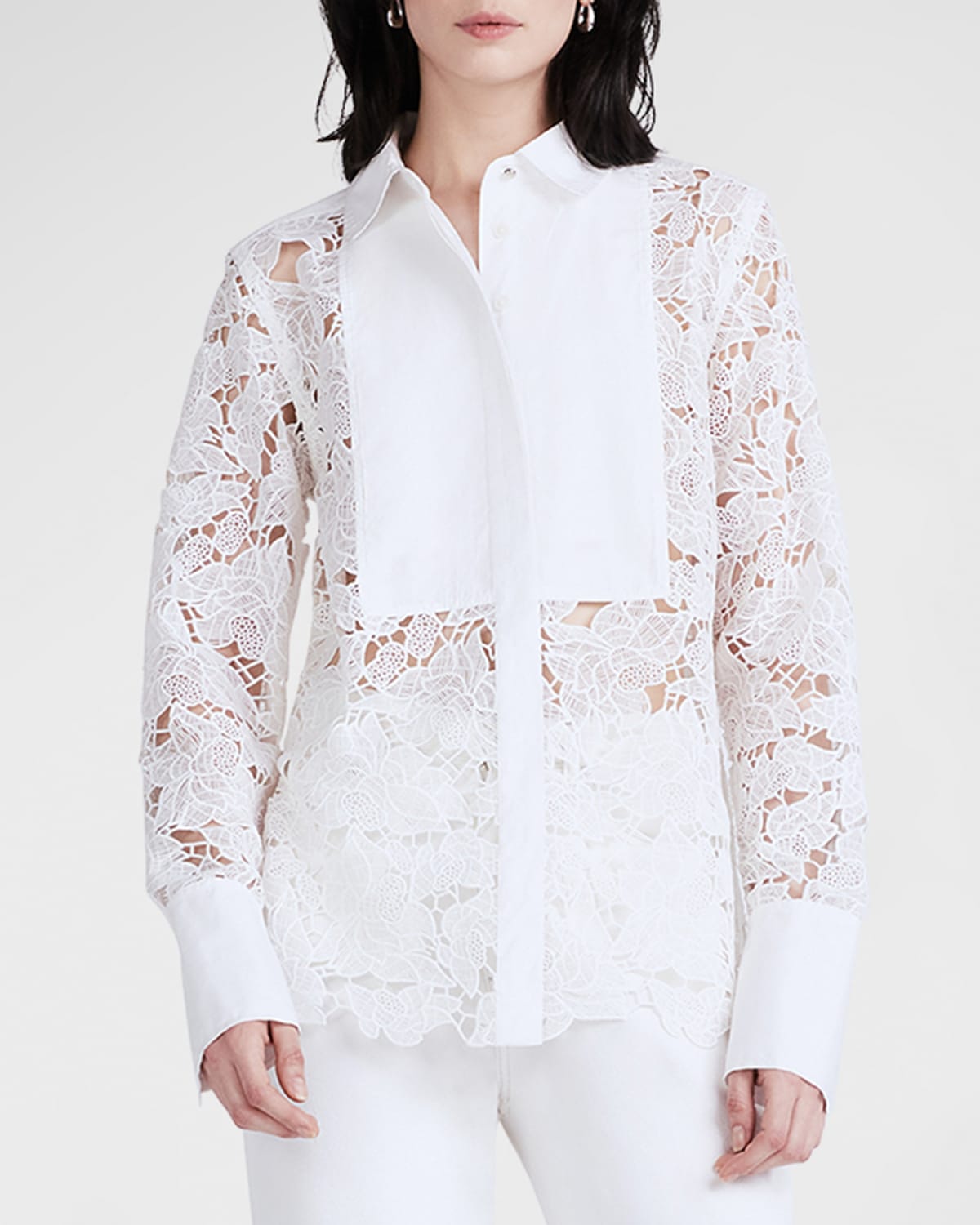 Derek Lam 10 Crosby Megan Long-Sleeve Button-Front Lace Blouse