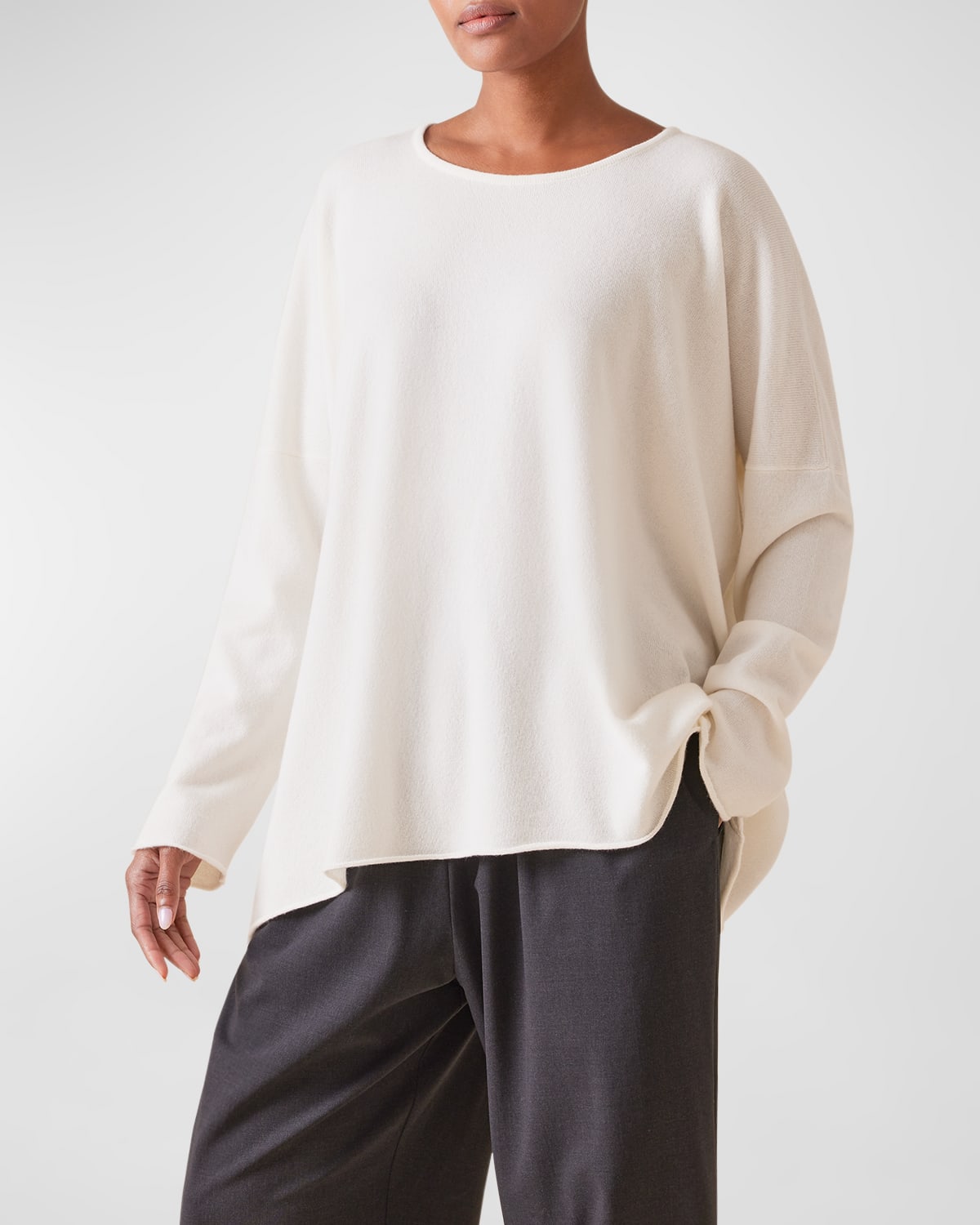 Eskandar Cashmere Top with Raw Edges (Mid Plus Length)
