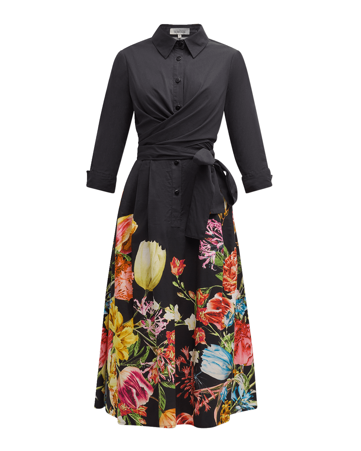Rickie Freeman for Teri Jon Floral-Print Wrap Midi Shirtdress