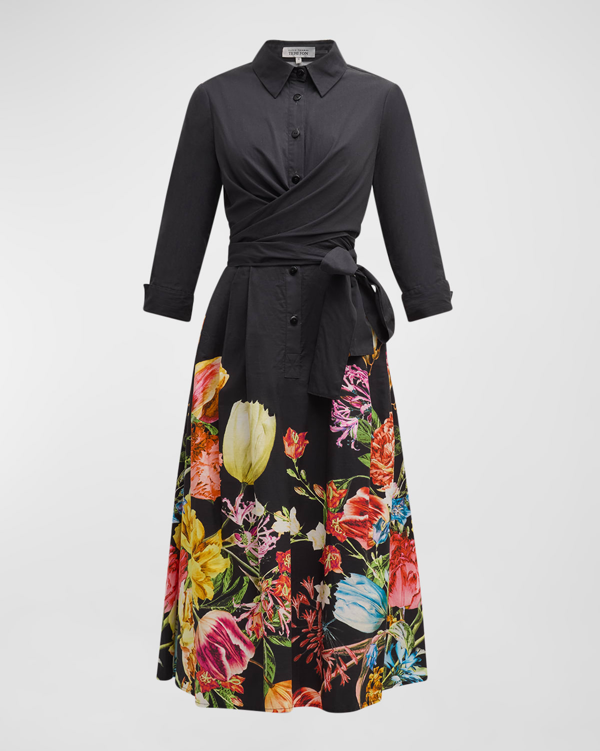 Rickie Freeman for Teri Jon Floral-Print Wrap Midi Shirtdress
