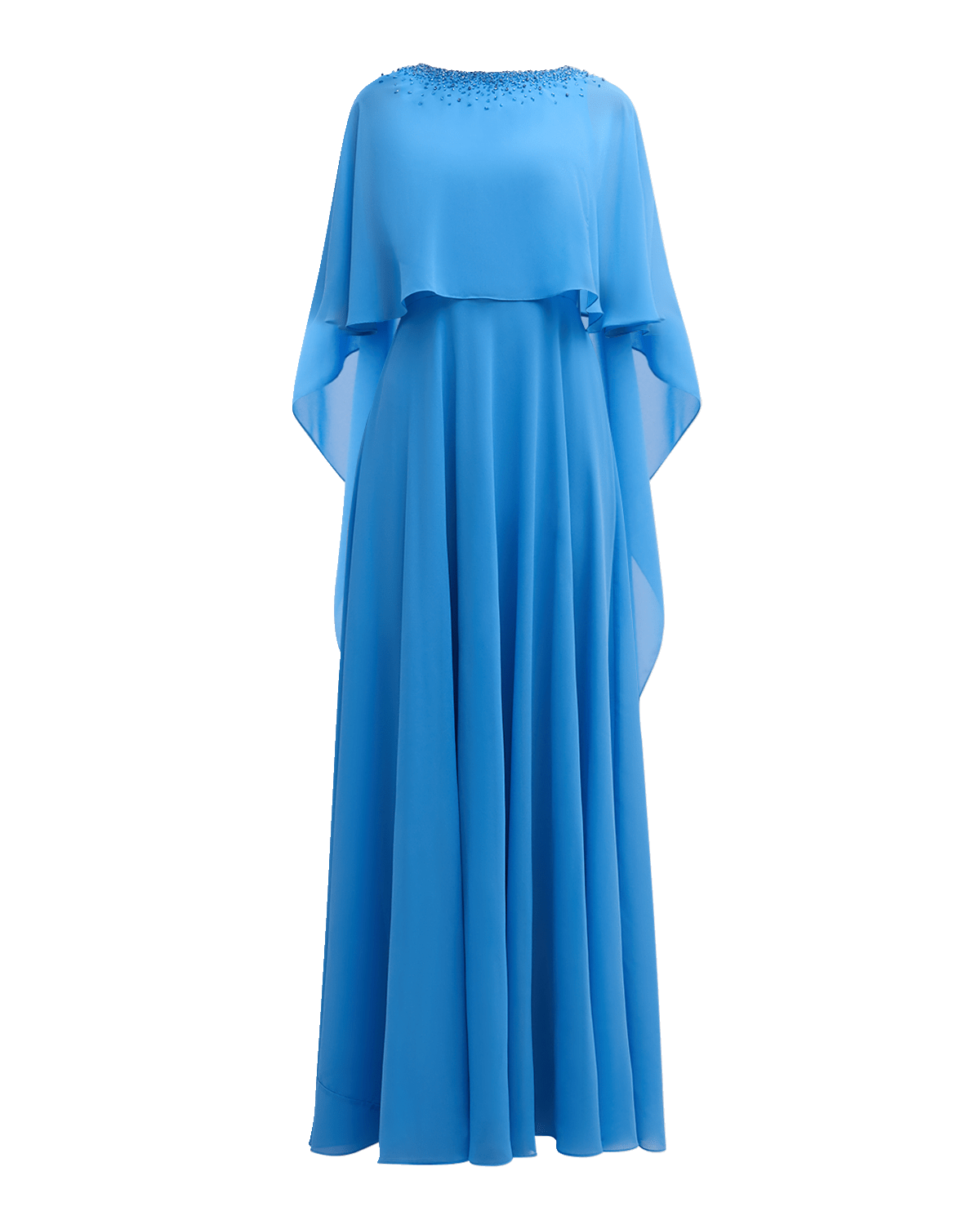 Rickie Freeman for Teri Jon Beaded A-Line Chiffon Cape Gown