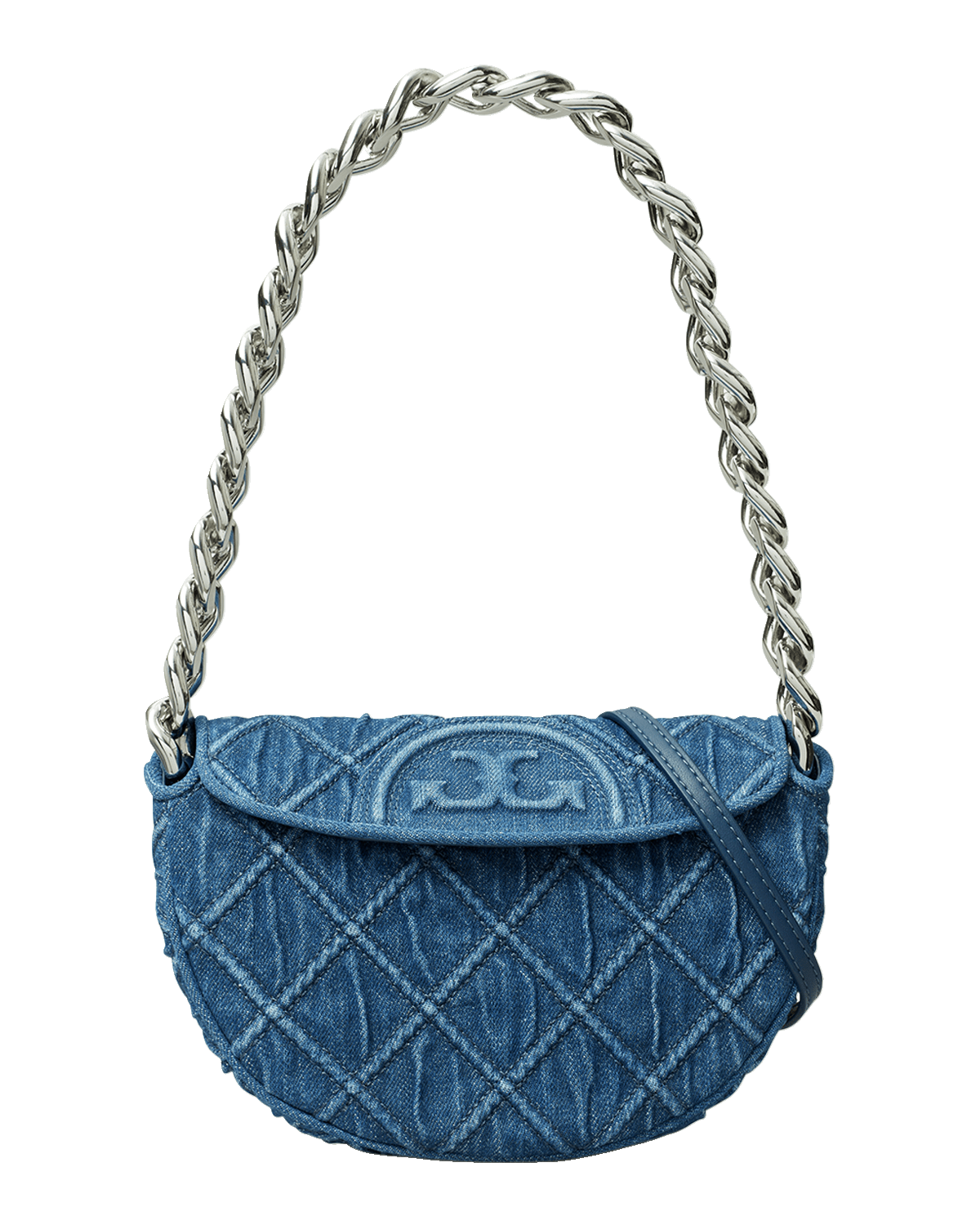 Tory Burch Fleming Mini Denim Crescent Shoulder Bag