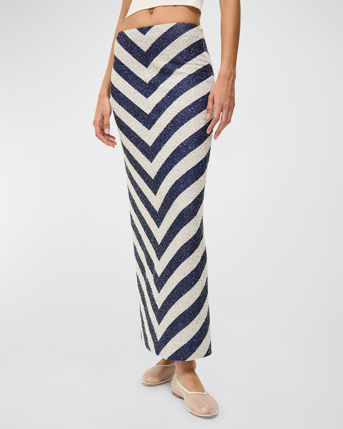STAUD St. Tropez Long Sequin Chevron Skirt