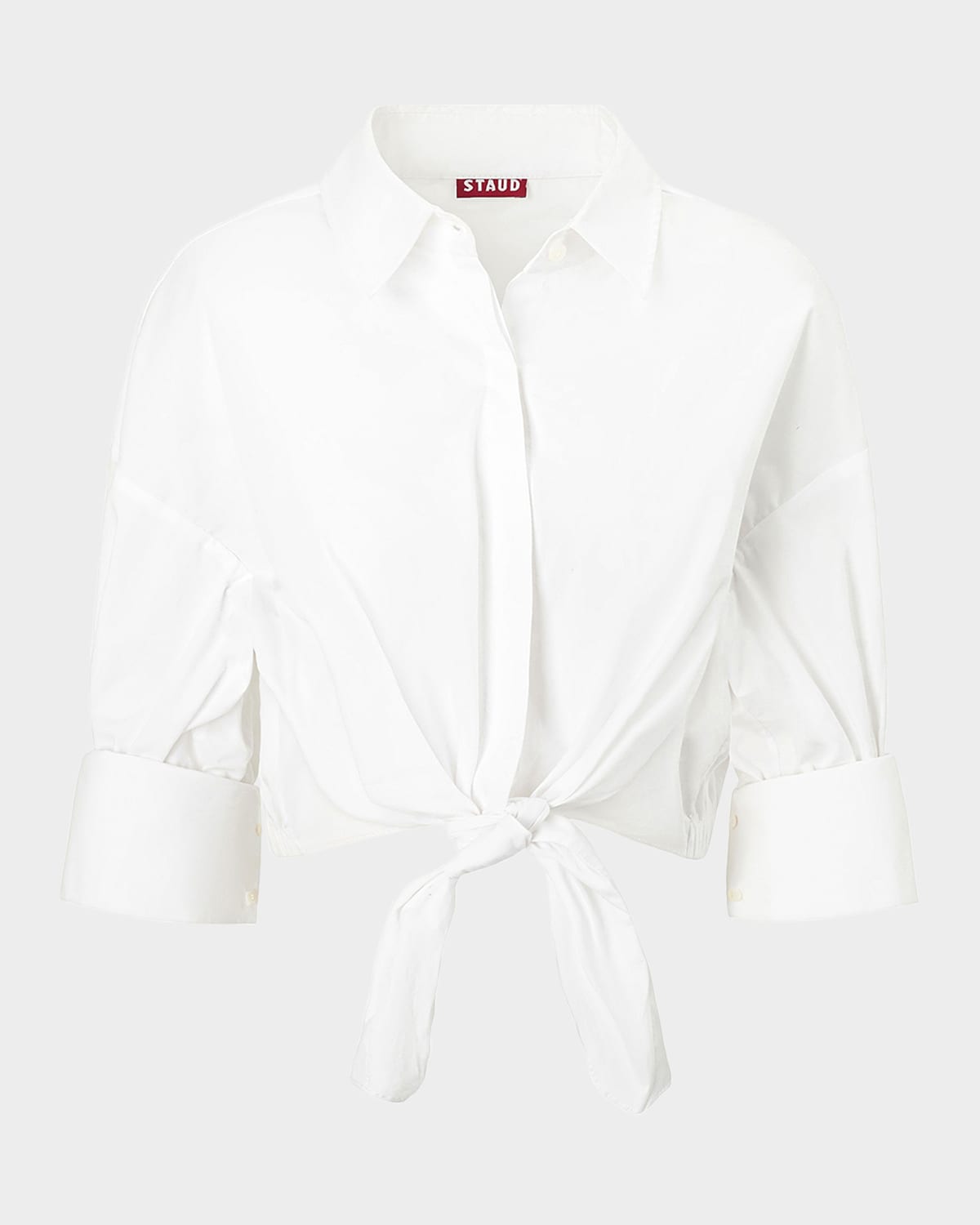 STAUD Lisa Tie-Front Cotton Shirting Crop Top