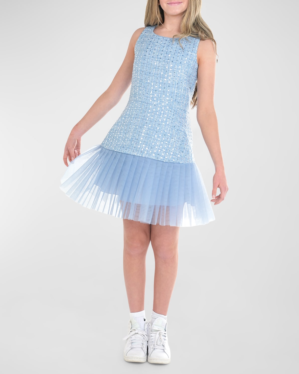 Zoe Girl's Crystal Tweed & Tulle Dress, Size 7-16