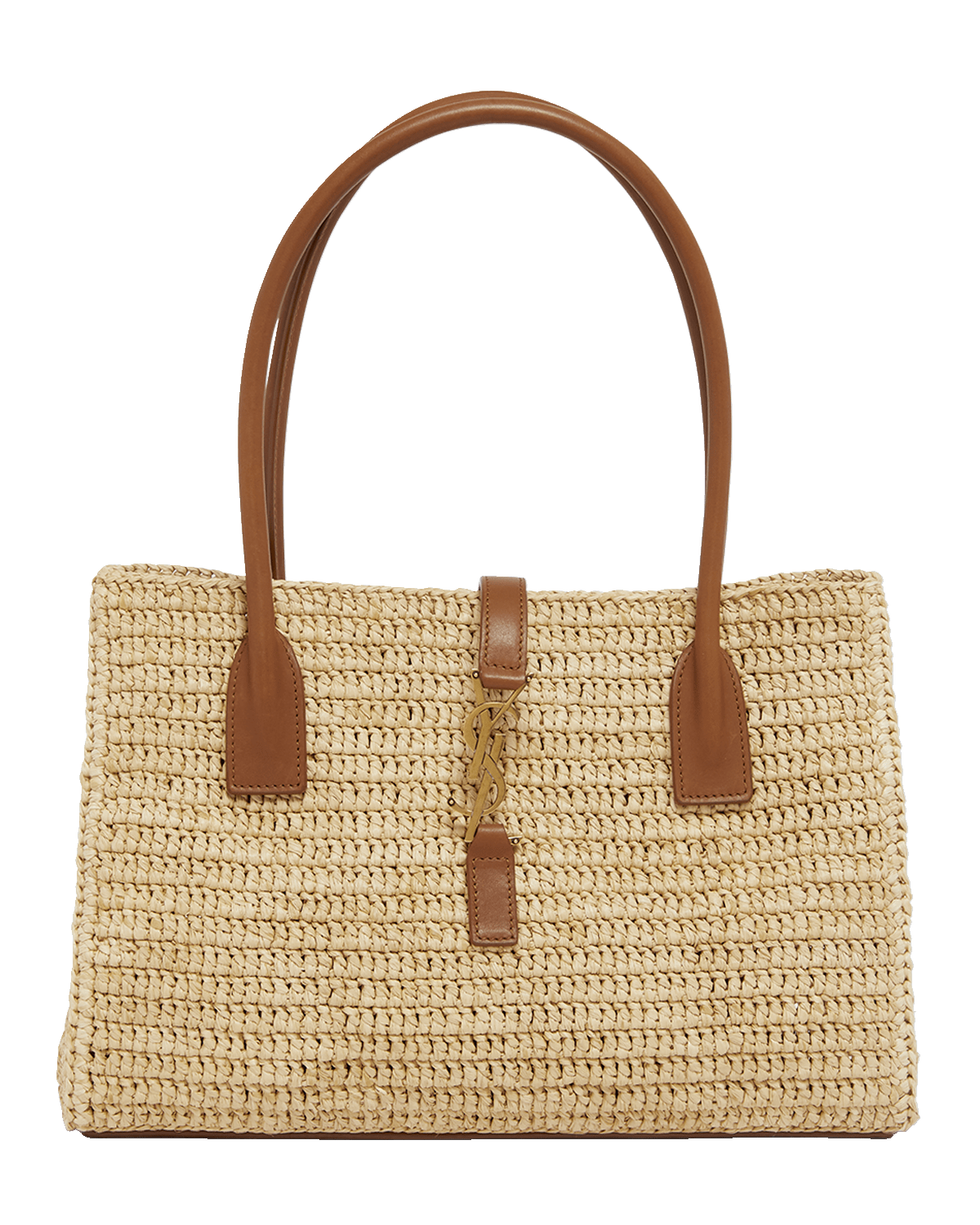 Saint Laurent YSL Tote Bag in Raffia & Leather