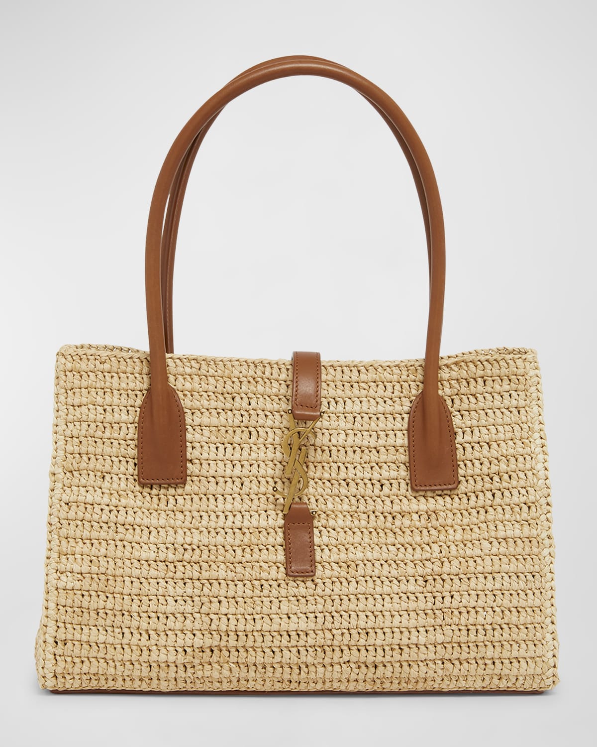 Saint Laurent YSL Tote Bag in Raffia & Leather