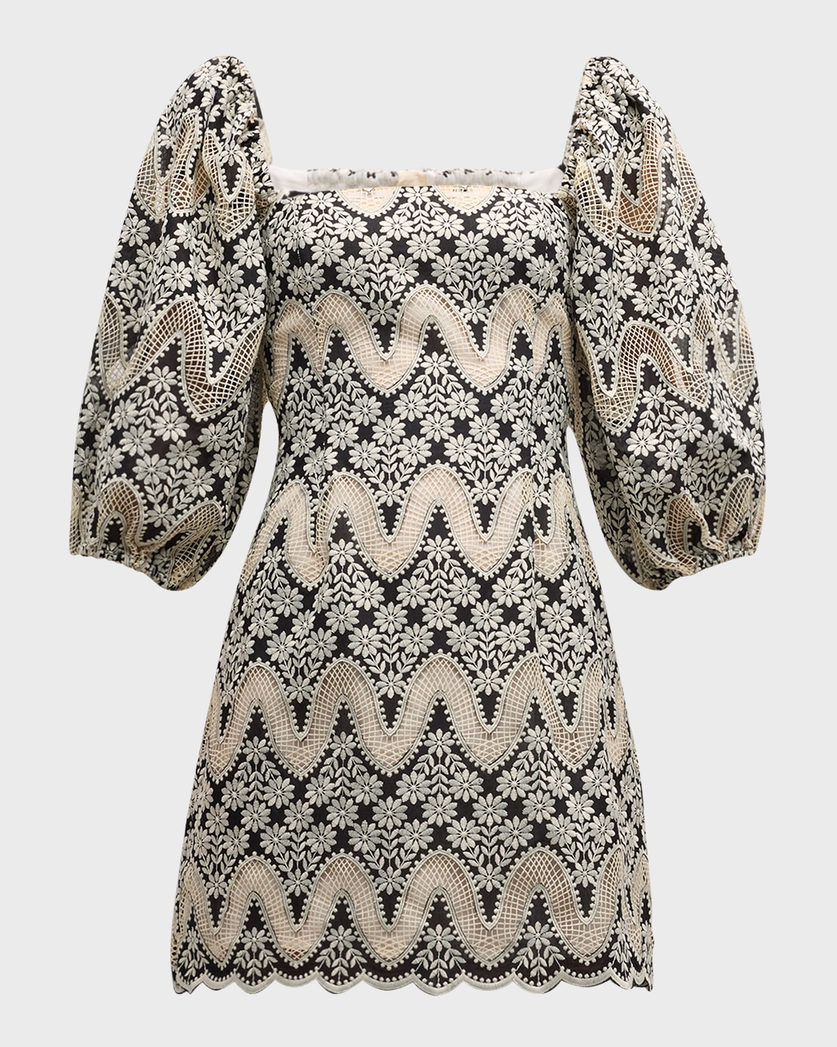 Cara Cara Montauk Two-Tone Floral Eyelet Cotton Mini Dress