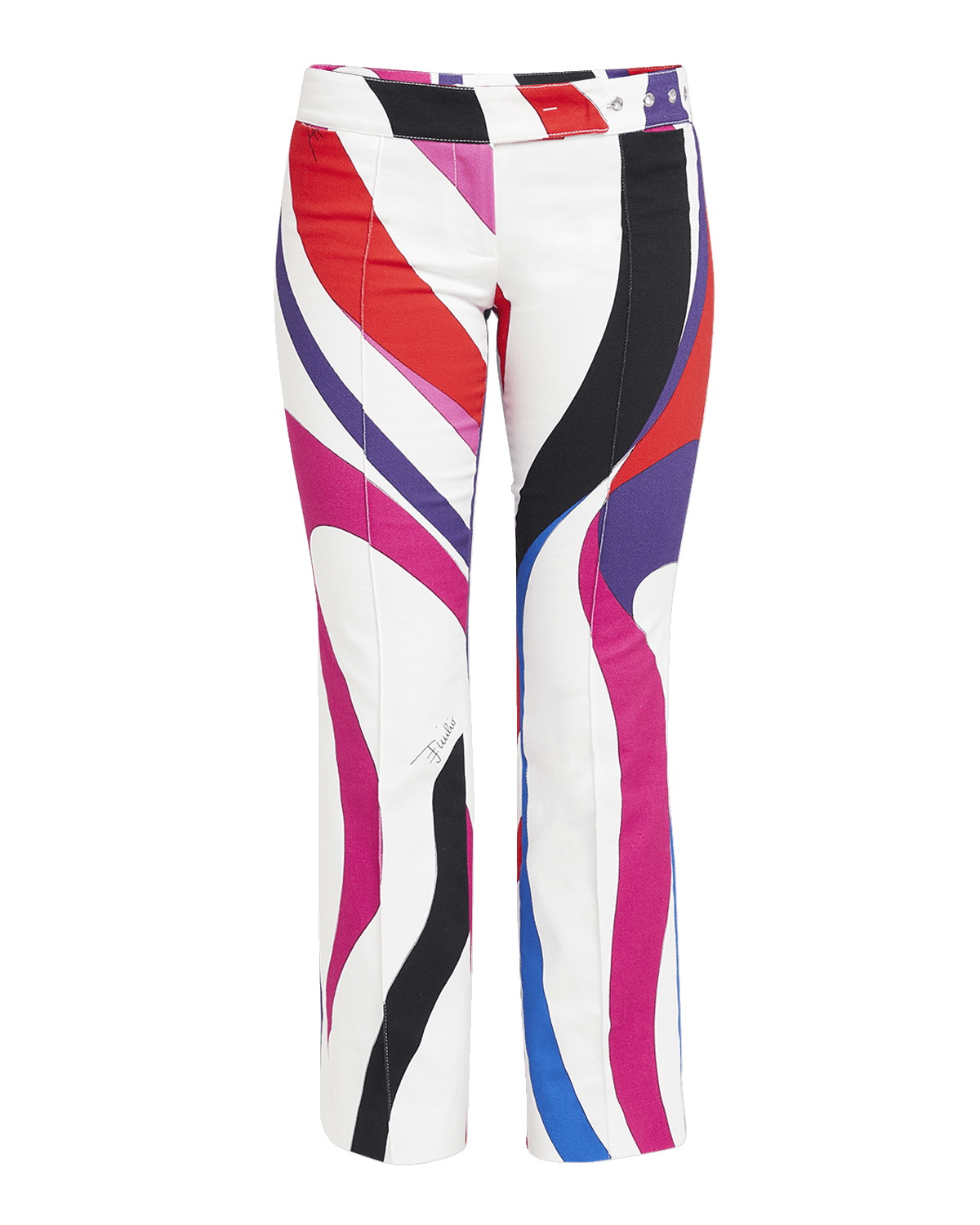 Emilio Pucci Low-Rise Swirl-Print Pintuck Slim-Leg Ankle Trousers