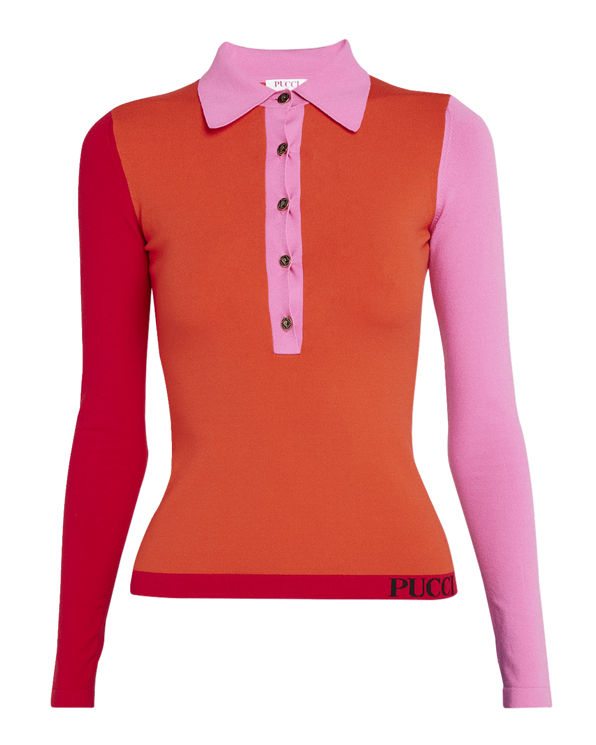Emilio Pucci Colorblock Long-Sleeve Polo Sweater