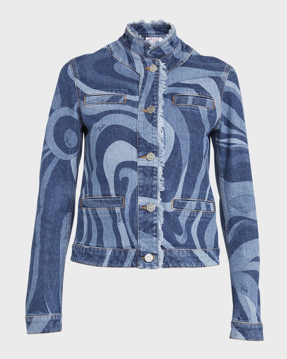 Emilio Pucci Swirl-Print Denim Button-Front Jacket