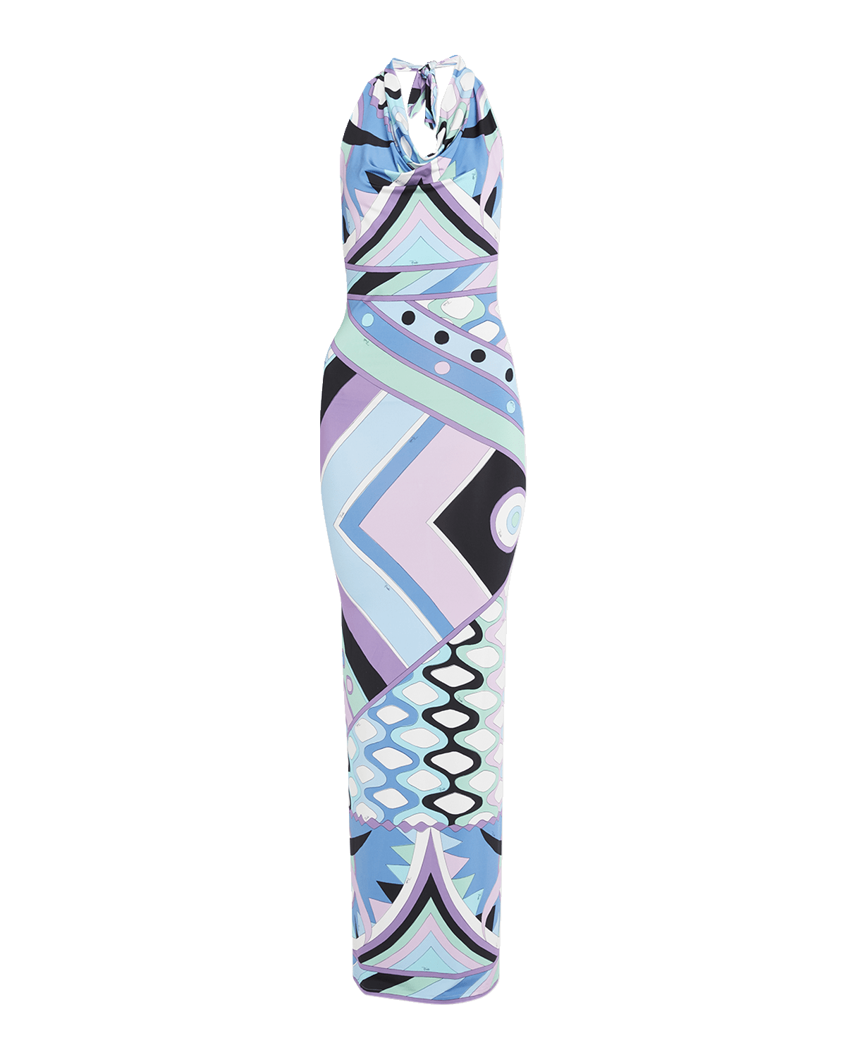 Emilio Pucci Abstract-Print Backless Halter Maxi Dress