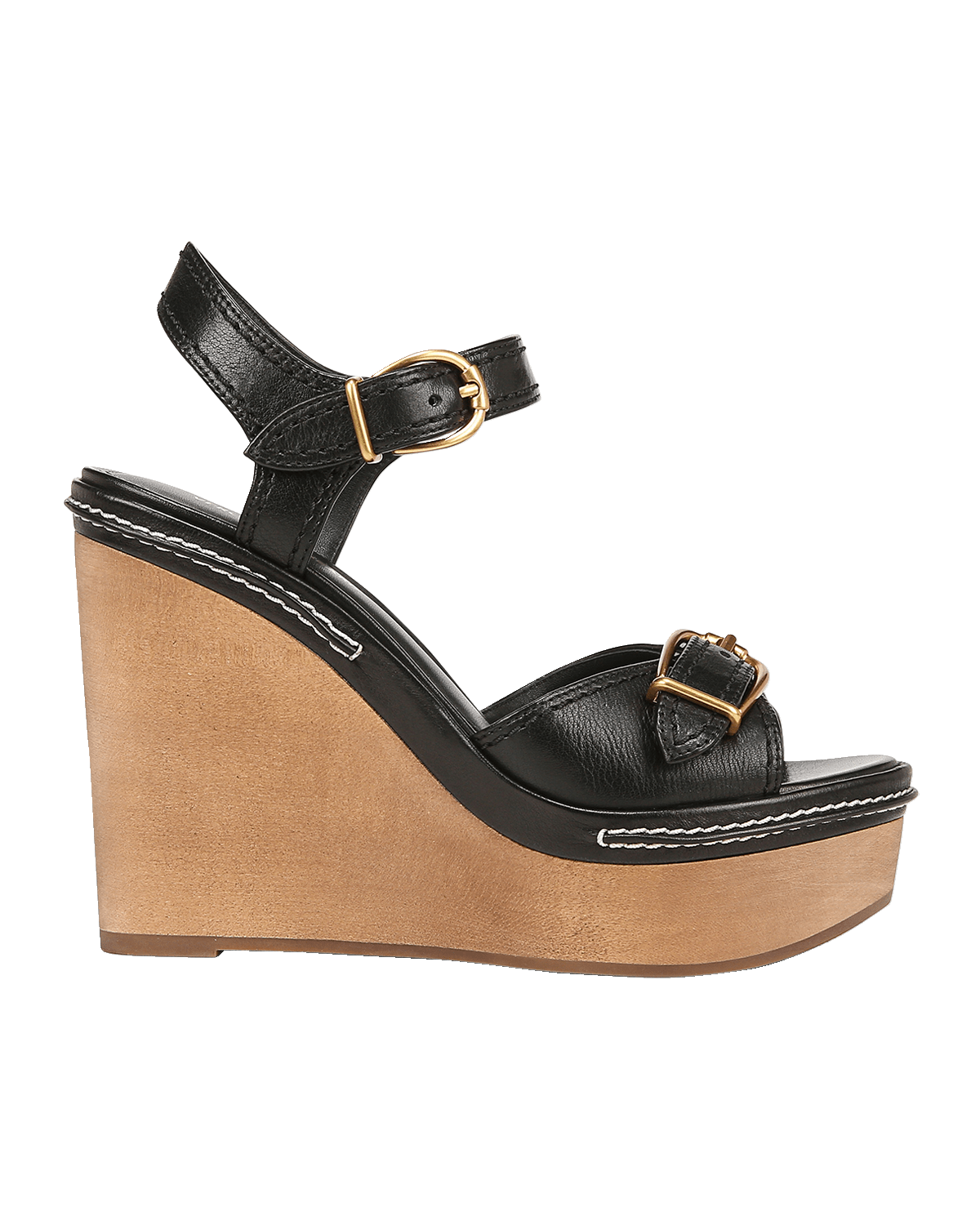 Veronica Beard Geraldine Leather Buckle Platform Sandals