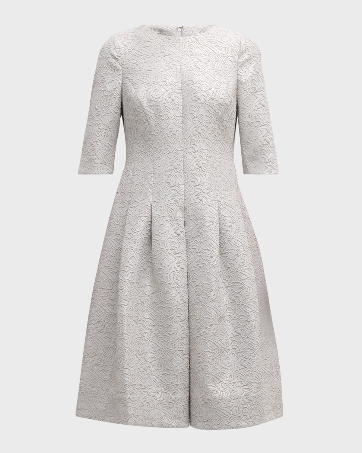 Rickie Freeman for Teri Jon Pleated Metallic Jacquard Midi Dress