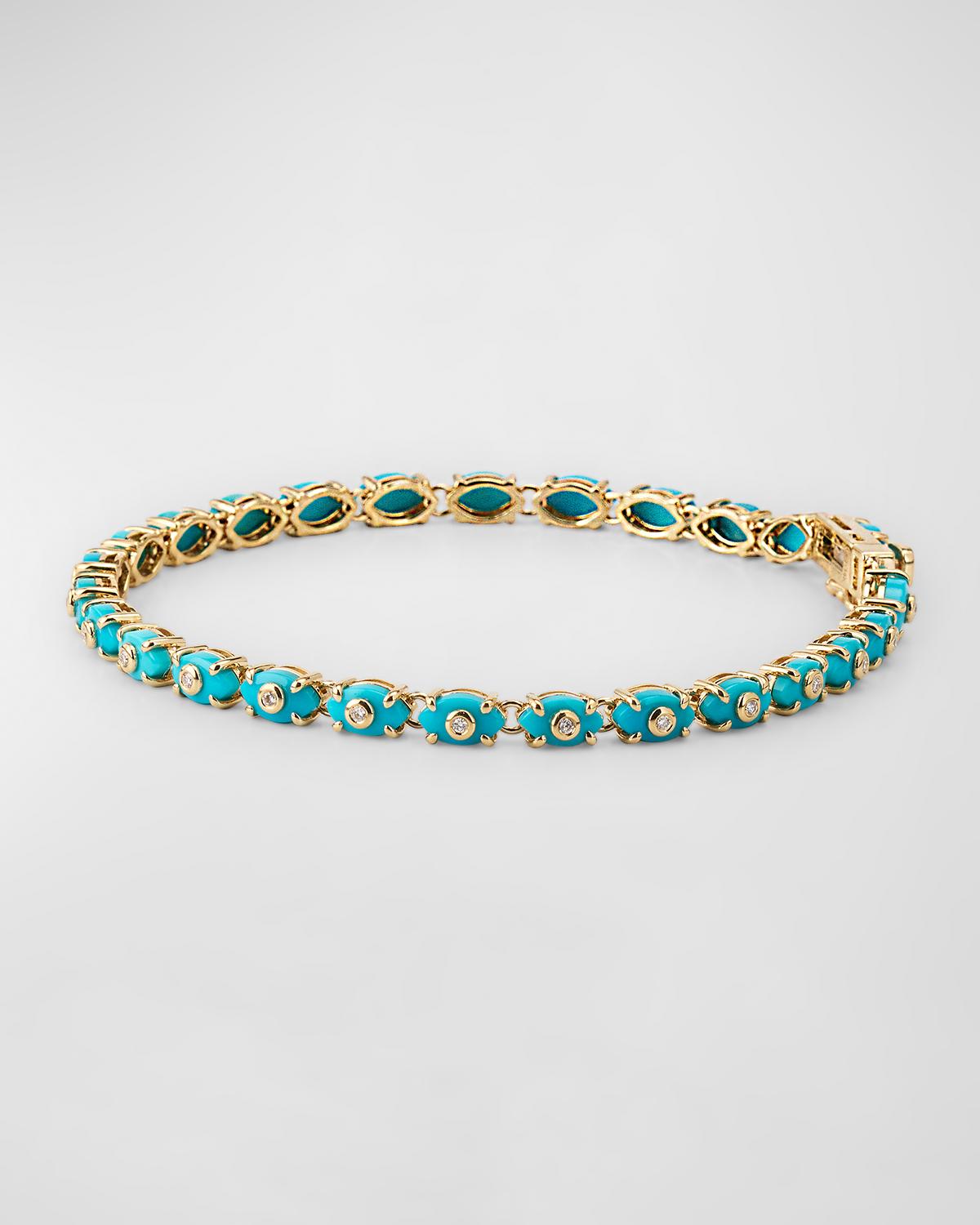 14k Gold Tiny Carved Stone Eternity Bracelet with Diamonds