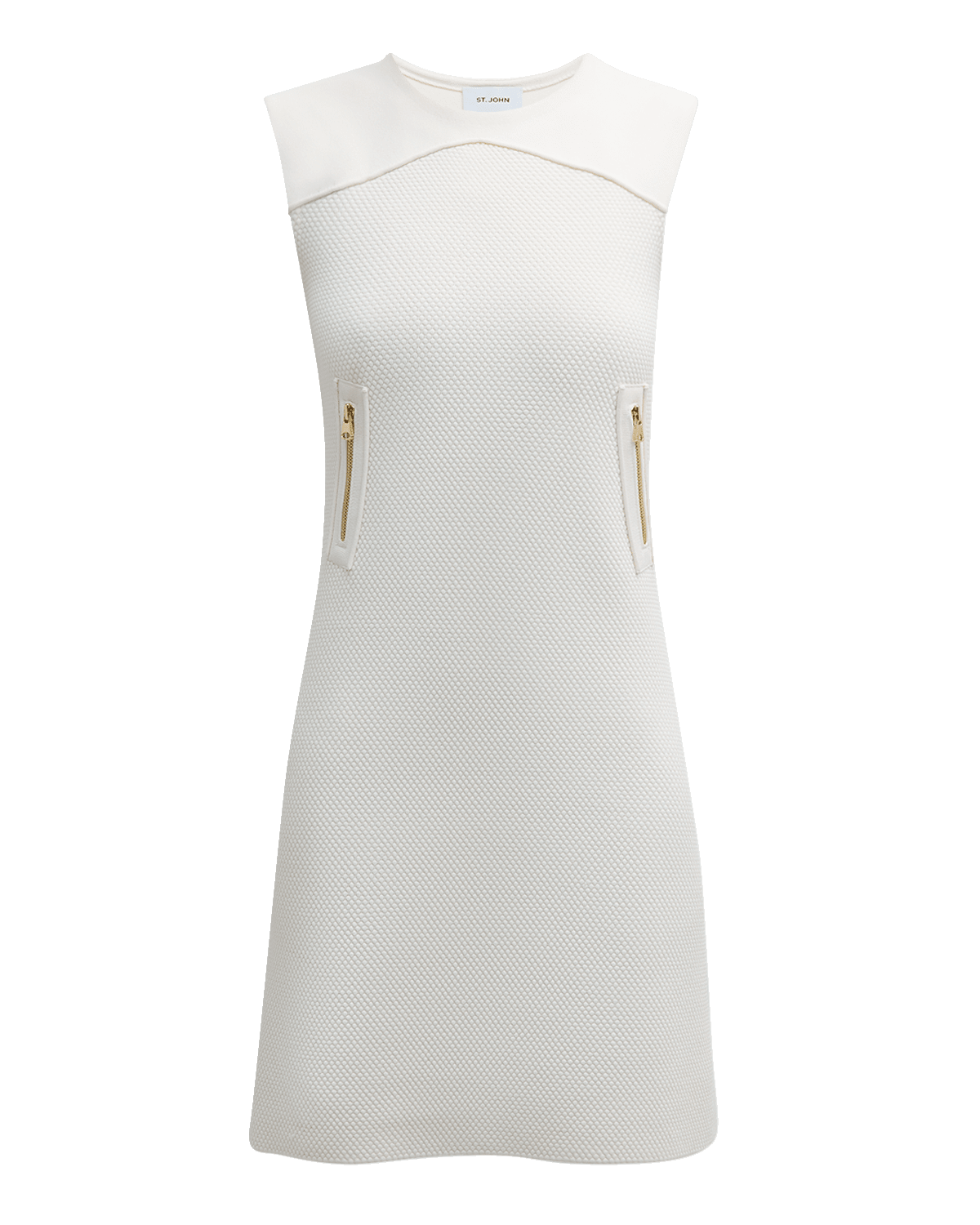St. John Zipper-Pocket Sleeveless Pebble Texture Knit Mini Dress