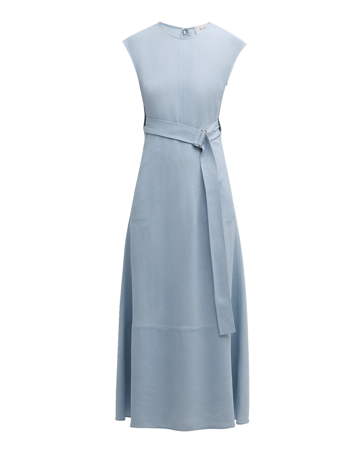 St. John Cap-Sleeve Belted Italian Light Weight Textured Crepe Midi Dress