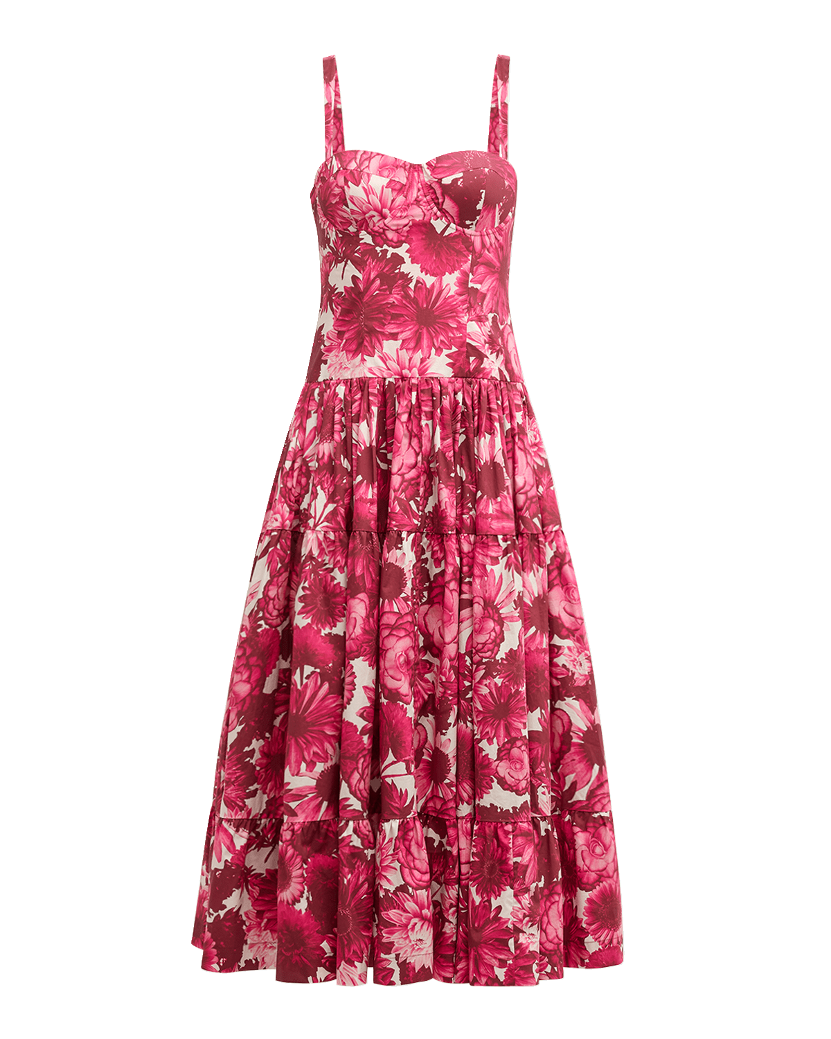 Cara Cara Santiago Bustier Tiered Floral Poplin Midi Dress